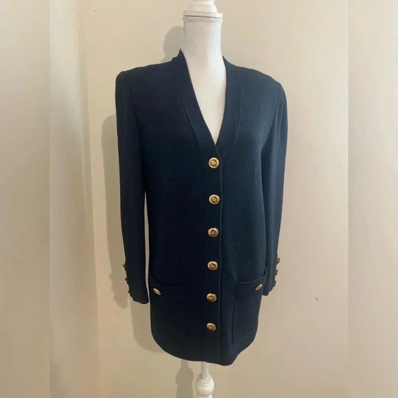 St. John Basics Santana Knit Cardigan / Jacket Gold Rivets Buttons Size P - Picture 2 of 11